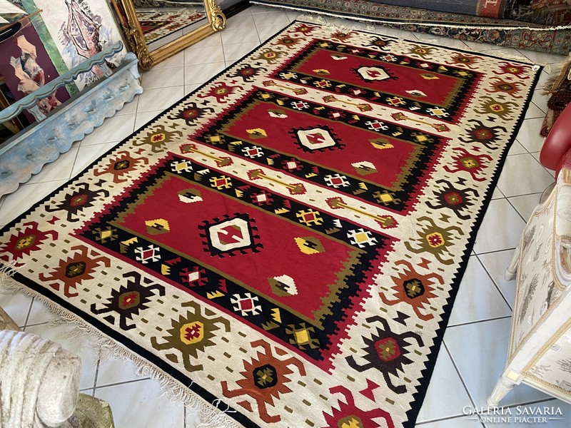 Kézcsomózású Pirot Kelim Kilim Szőnyeg 195×310