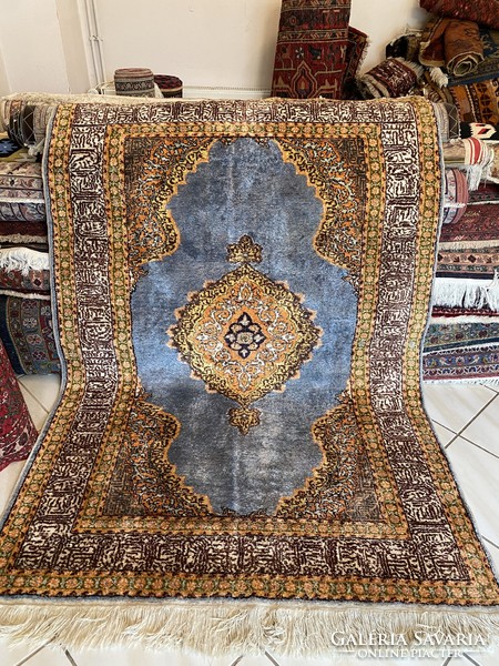 Kézi Csomózású Türkiz Selyem Szőnyeg 125×190