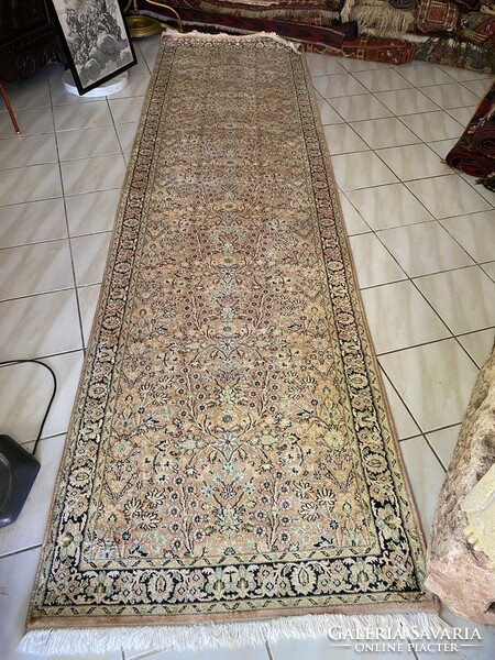 Kézi Csomózású Kashmir Selyem Futó Szőnyeg 350×95