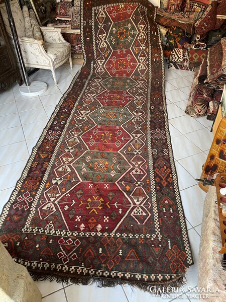 Antik Hatalmas Kézi Török Kelim Kilim Szőnyeg 160×440
