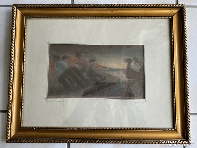 Fábián Imre pasztell ” Robotos Hajósok ” 1947 Hajóvontatók