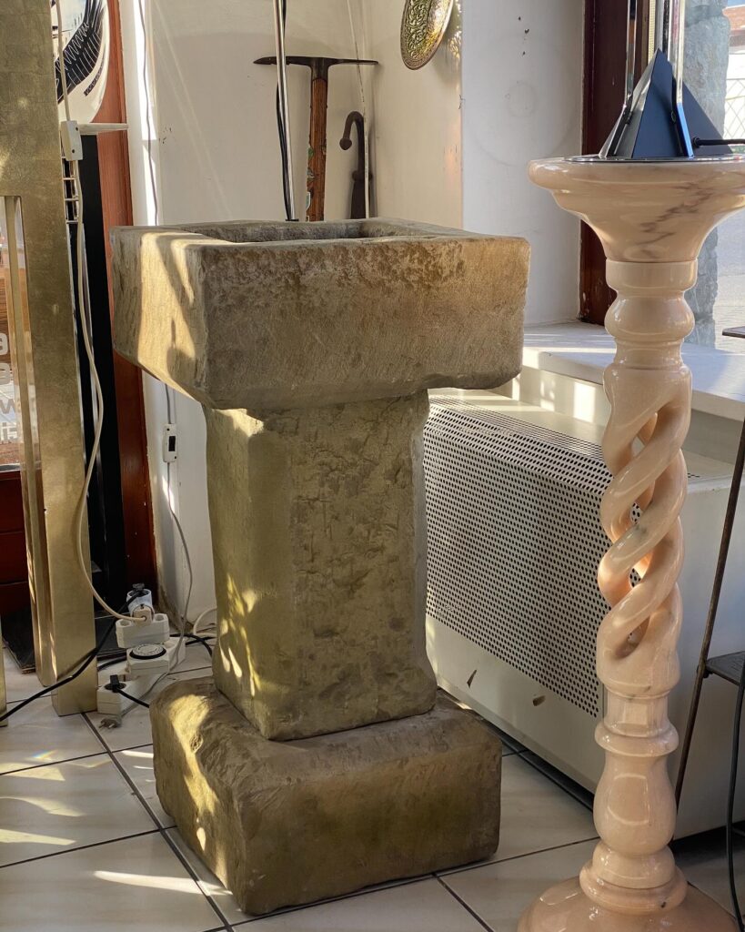 Old Carved Stone Baptismal font or Garden Bird Bath… - 1