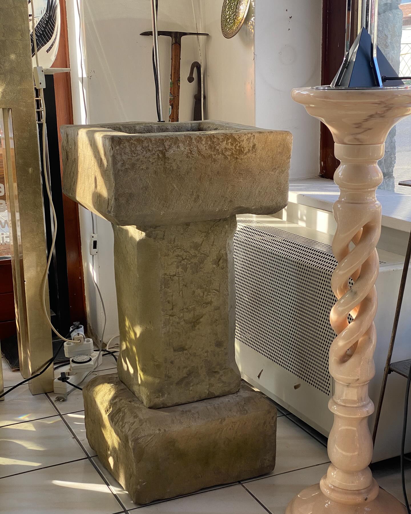 Old Carved Stone Baptismal font or Garden Bird Bath…