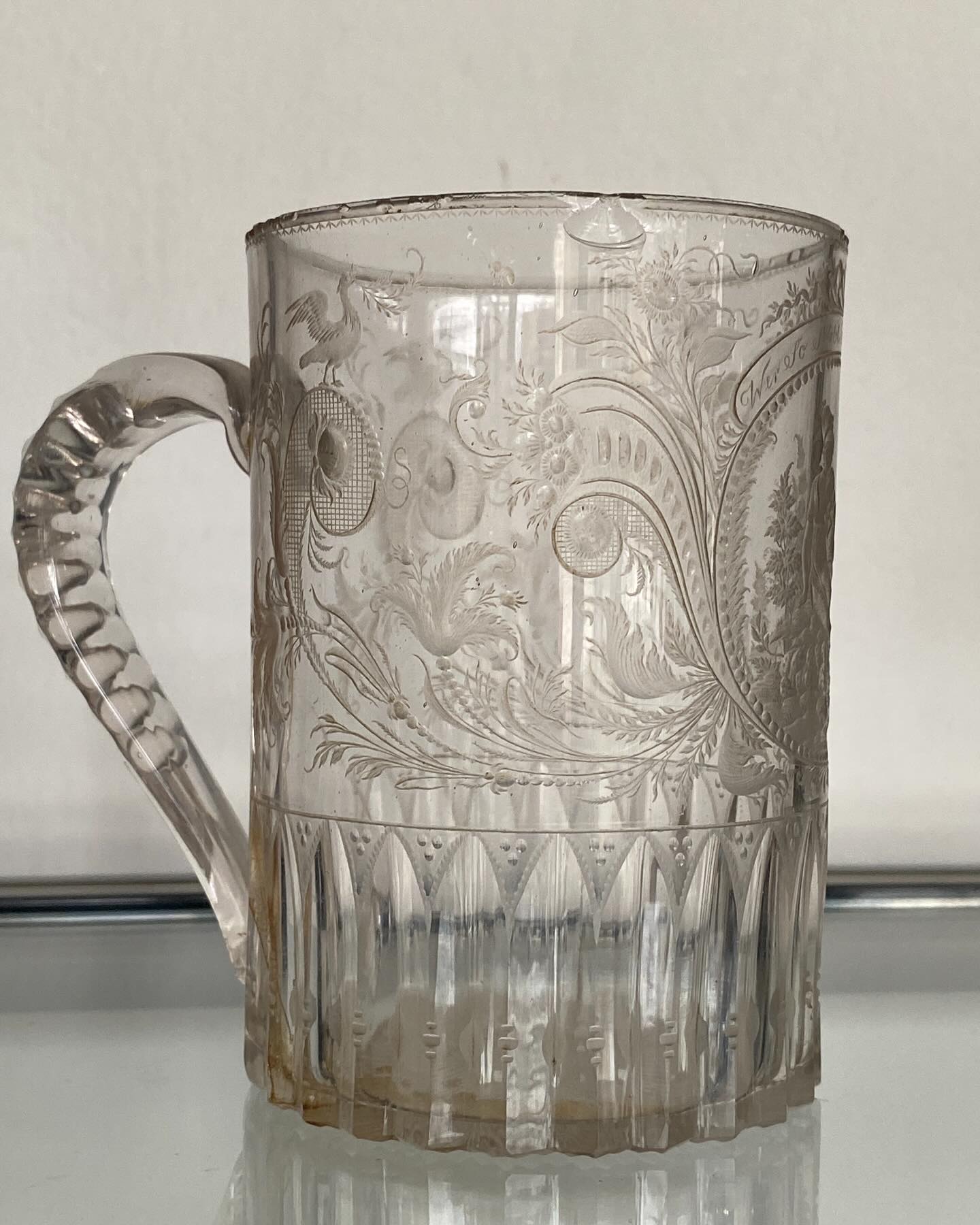 Fine Engraved 18.th Century Classicist Bohemian Glass Tankard……Not for Sale