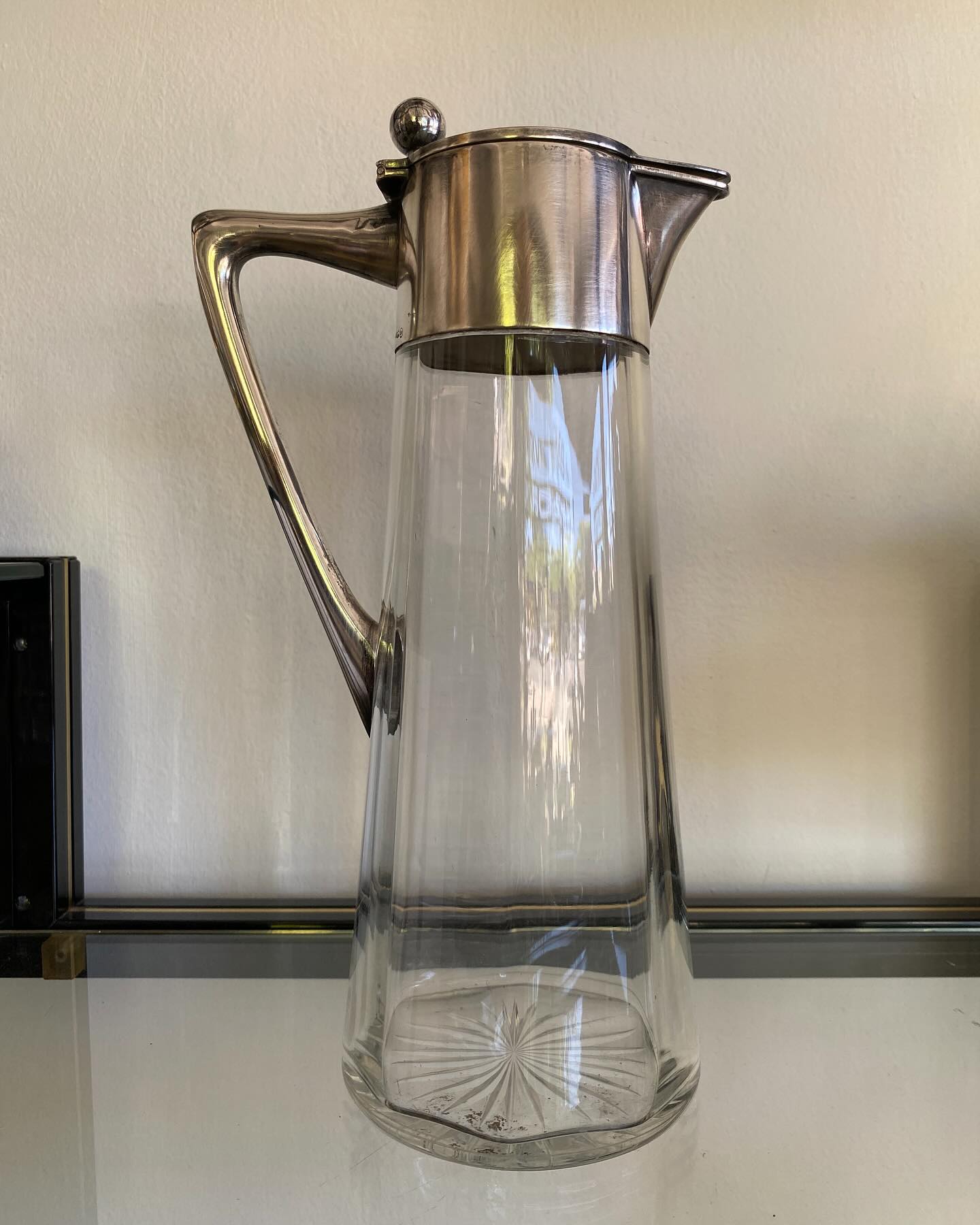 Art Nouveau Silver Head Glass Carafe……..